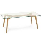 Table basse scandinave rectangulaire 'Kaffetbel' plateau verre 4 pieds bois  120 x 60 cm