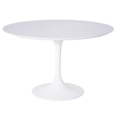 Table à diner / réunion 'Tulipe' blanche plateau bois laqué pied central fibre de verre – Ø 120 cm