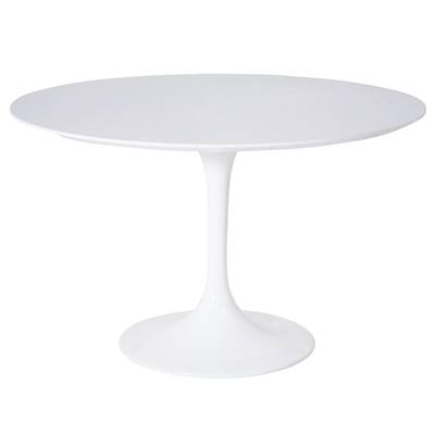 Table / table de réunion 'Tulipe' blanche plateau bois laqué pied central fibre de verre – Ø 120 cm
