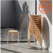 Tabouret bas design de style scandinave empilable 'DRYCK' avec assise et pieds en Frêne naturel