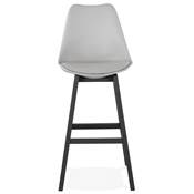 Tabouret de bar design 'CHAIRMAN BLACK EDITION' gris avec 4 pieds en bois noir dossier haut