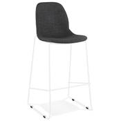 Tabouret de bar empilable design 'VERK' en tissu gris foncé 4 pieds en métal blanc et dossier haut