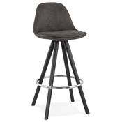 Tabouret de snack mi-hauteur 'BLACK CIRCLE MINI' tissu gris 4 pieds bois noir et chromé dossier haut