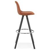 Tabouret de bar 'BLACK CIRCLE' tissu marron 4 pieds bois noir repose pieds métal chromé dossier haut