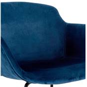 Tabouret de bar design à accoudoirs moderne 'CARINO' en velours bleu avec 4 pieds en métal noir
