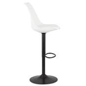 Tabouret de bar réglable design 'BAROK' pivotant blanc pied et repose pieds métal noir dossier haut