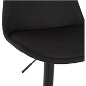 Tabouret de bar réglable 'BAROK' pivotant en tissu noir pied et repose pieds métal noir dossier haut