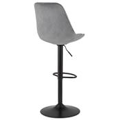 Tabouret de bar réglable 'BAROK' pivotant velours gris pied et repose pieds métal noir dossier haut