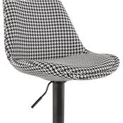 Tabouret de bar réglable 'BAROK' pivotant tissu pied de poule pied en métal noir dossier haut