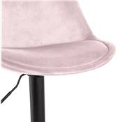 Tabouret bar réglable 'BAROK' pivotant velours rose pied et repose pieds en métal noir dossier haut