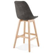 Tabouret de bar design scandinave 'CHAIRMAN' microfibre grise 4 pieds bois naturel et dossier haut