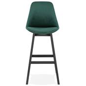 Tabouret de bar design 'CHAIRMAN BLACK EDITION' velours vert 4 pieds en bois noir dossier haut