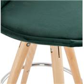 Tabouret bar scandinave 'CIRCLE' velours vert 4 pieds bois naturel repose pieds chromé dossier haut