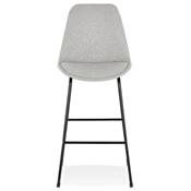 Tabouret de bar 'GUSTO' tissu gris clair pieds tréteaux et repose pieds métal noir dossier haut