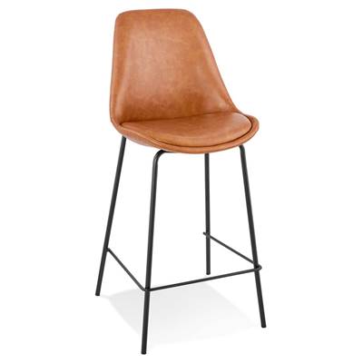 Tabouret de snack mi-hauteur 'KESKI MINI' marron 4 pieds et repose pieds en métal noir dossier haut