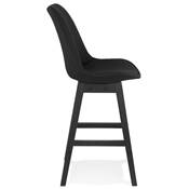 Tabouret de snack mi-hauteur 'CHAIRMAN MINI BLACK EDITION' tissu noir 4 pieds bois noir dossier haut