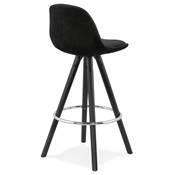 Tabouret snack mi-hauteur 'BLACK CIRCLE MINI' velours noir 4 pieds bois noir et chromé dossier haut