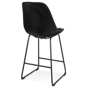 Tabouret de snack mi-hauteur 'GUSTO MINI' velours noir pieds tréteaux en métal noir dossier haut