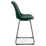 Tabouret de snack mi-hauteur 'GUSTO MINI' velours vert pieds tréteaux en métal noir dossier haut
