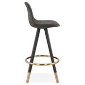 Tabouret snack mi-hauteur design 'MODEN MINI' microfibre grise 4 pieds bois noir et doré dossier haut