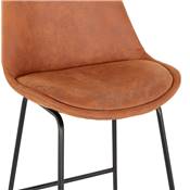 Tabouret de snack mi-hauteur 'GUSTO MINI' microfibre marron pieds tréteaux métal noir dossier haut