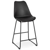 Tabouret de snack mi-hauteur 'GUSTO MINI' pieds tréteaux et repose pieds métal noir dossier haut