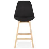 Tabouret de snack mi-hauteur design scandinave 'CHAIRMAN MINI' tissu noir 4 pieds bois dossier haut