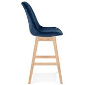 Tabouret de snack mi-hauteur scandinave 'CHAIRMAN MINI' en velours bleu 4 pieds bois dossier haut