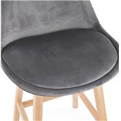 Tabouret de snack mi-hauteur scandinave 'CHAIRMAN MINI' velours gris 4 pieds bois dossier haut