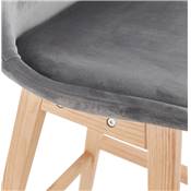 Tabouret de snack mi-hauteur scandinave 'CHAIRMAN MINI' velours gris 4 pieds bois dossier haut