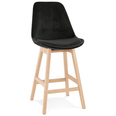 Tabouret de snack mi-hauteur scandinave 'CHAIRMAN MINI' velours noir 4 pieds bois dossier haut