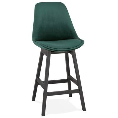 Tabouret snack mi-hauteur 'CHAIRMAN MINI BLACK EDITION' velours vert 4 pieds bois noir dossier haut