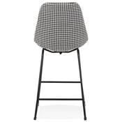 Tabouret de snack mi-hauteur 'GUSTO MINI' tissu pied de poule pieds tréteaux métal noir dossier haut
