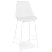 Tabouret de snack mi-hauteur 'KESKI MINI' blanc 4 pieds et repose pieds en métal blanc dossier haut