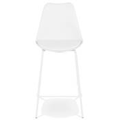 Tabouret de snack mi-hauteur 'KESKI MINI' blanc 4 pieds et repose pieds en métal blanc dossier haut