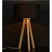 Lampe à poser scandinave trépied 'Stätiv' abat-jour noir 3 pieds en bois naturel