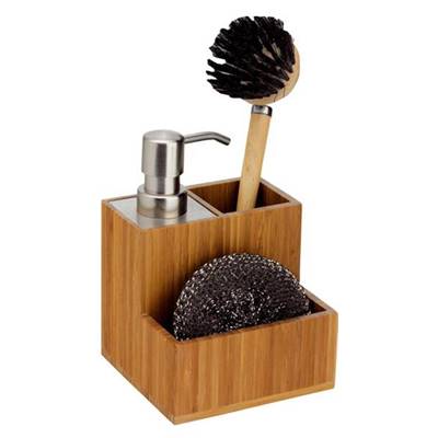 Set cuisine distributeur de savon avec emplacement pour accessoires avec brosse et éponge grattoir