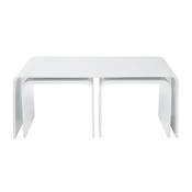 Table basse + 2 petites tables gigognes design laquees Blanc GLISS UNDER