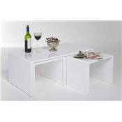 Table basse + 2 tables design d'appoint gigognes 'Shiny' blanc laqué – 90 x 50 cm