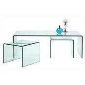 Table basse design + 2 tables d'appoint gigognes 'Clear Club' en verre transparent – 90 x 50 cm