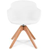 Chaise design style scandinave à accoudoirs 'VOGAN' en tissu bouclé blanc et 4 pieds en bois naturel
