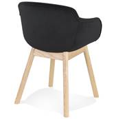 Chaise design à accoudoirs 'MAJESTY' en velours noir et 4 pieds en bois naturel