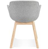 Chaise design à accoudoirs 'MAJESTY' en tissu gris clair et 4 pieds en bois naturel