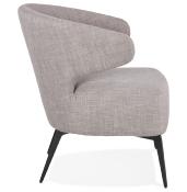 Fauteuil lounge design à accoudoirs 'STEEL COBBE' en tissu gris pieds en métal noir