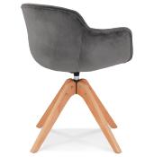 Chaise design de style scandinave à accoudoirs 'VOGAN' en velours gris avec 4 pieds en bois naturel
