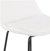 Tabouret de bar design de style moderne 'KESKI' en tissu bouclé blanc avec 4 pieds et repose pieds en métal noir dossier haut