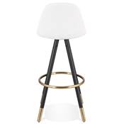 Tabouret de bar 'Moden' tissu bouclé blanc 4 pieds bois noir repose pieds et pieds doré dossier haut