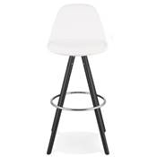 Tabouret de bar 'Black Circle' tissu bouclé blanc 4 pieds bois noir repose pieds chromé dossier haut