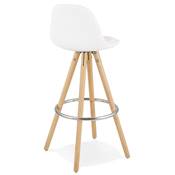 Tabouret de bar scandinave 'Circle' tissu bouclé blanc 4 pieds bois repose pieds chromé dossier haut