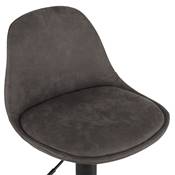 Tabouret bar réglable 'LUSSO' pivotant microfibre grise pied et repose pieds métal noir dossier haut